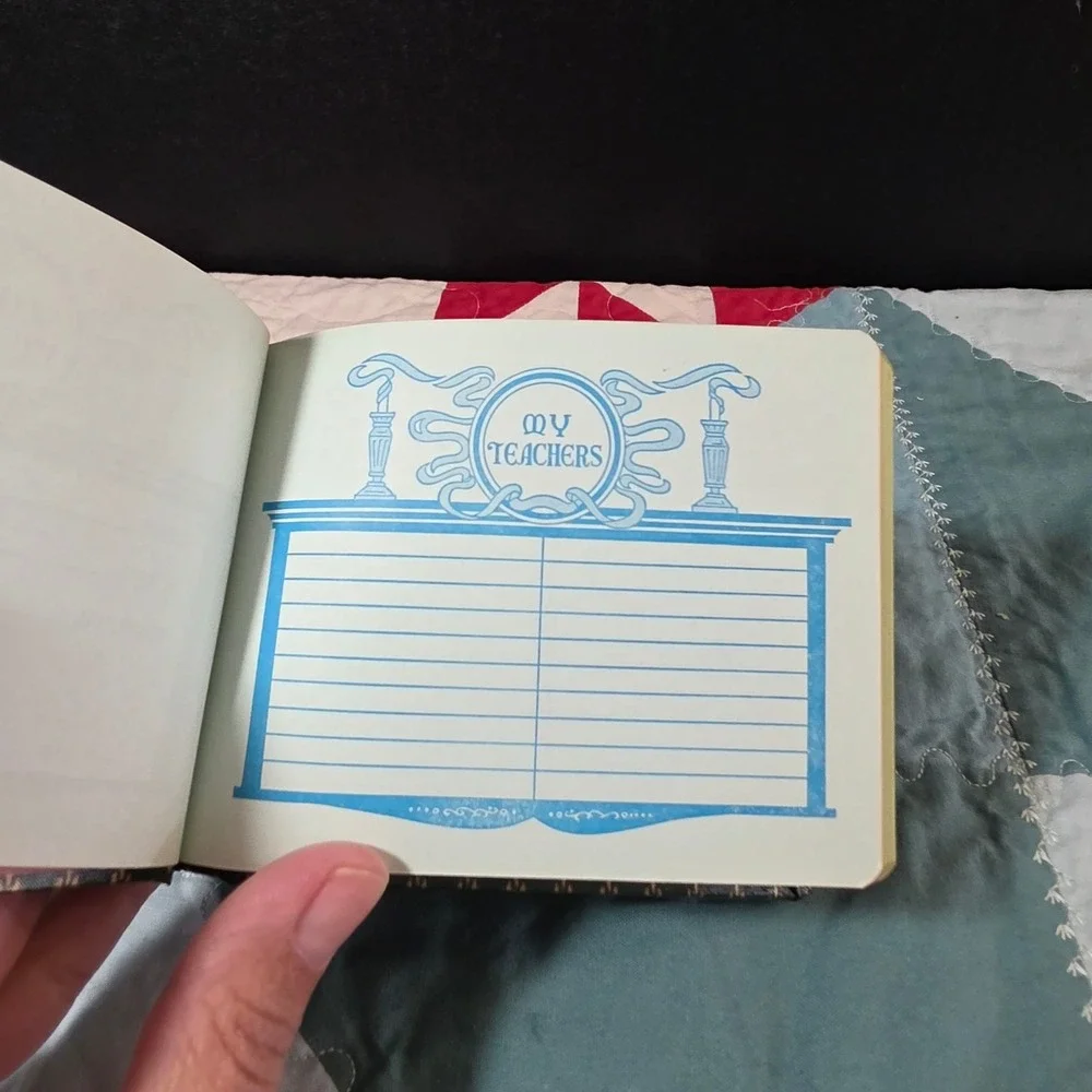 Vintage Small School Autograph‎ Book Memory Journal Green Gold Japan Unused
